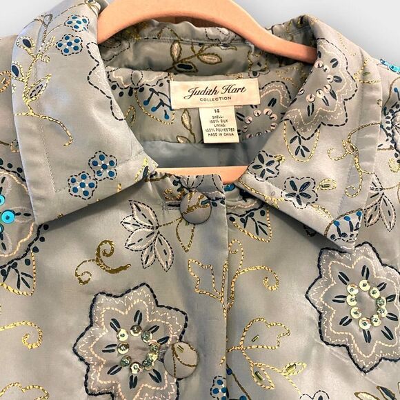 Vintage Judith Hart Blue Silk & Sequins Jacket - Picture 4 of 5